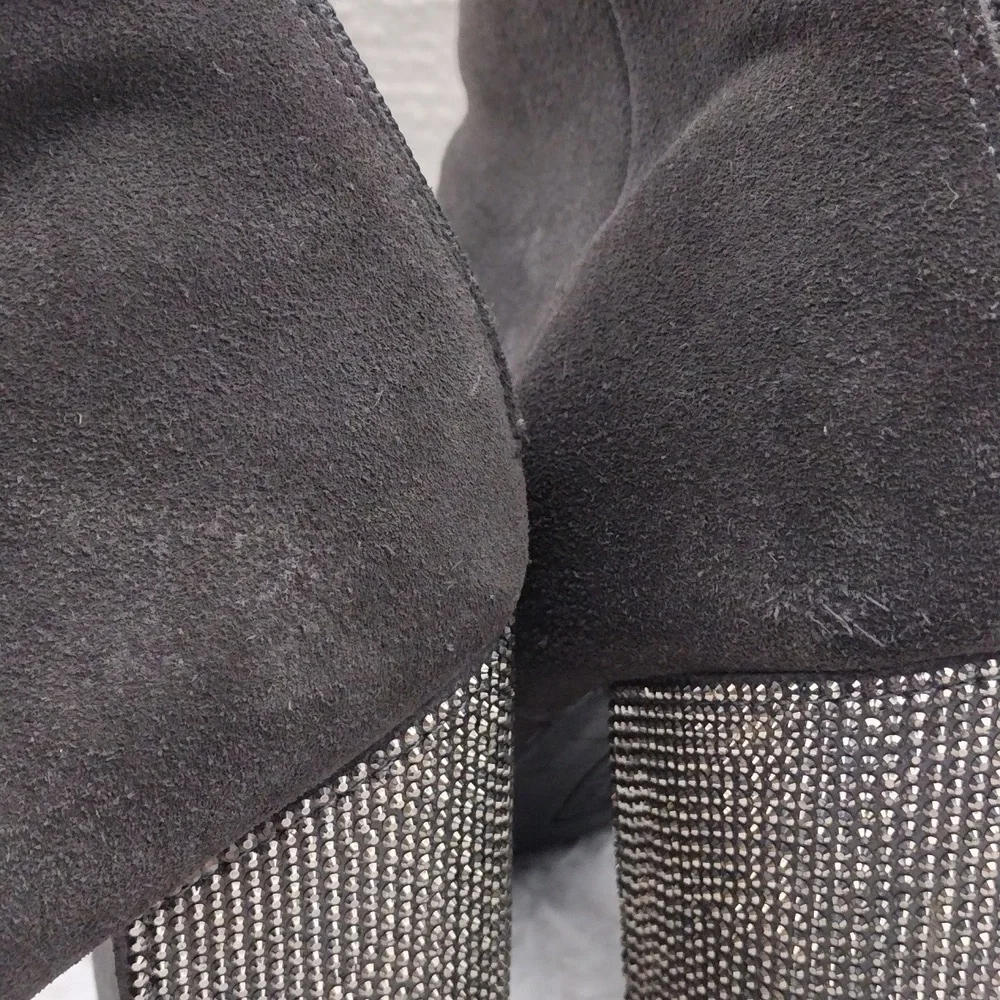 Reaction Kenneth Cole Carlyn Dark Grey Rhinestone High Heel Zip Back Ankle Boot